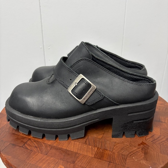 Y2K Harley Davidson Women's Black Leather Mules Size 8.5 - Picture 1 of 9